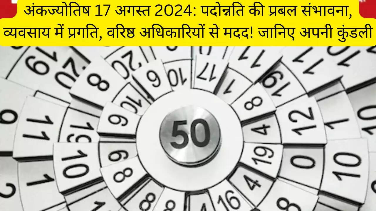 अंकज्योतिष 17 अगस्त 2024: पदोन्नति की प्रबल संभावना, व्यवसाय में प्रगति, वरिष्ठ अधिकारियों से मदद! जानिए अपनी कुंडली